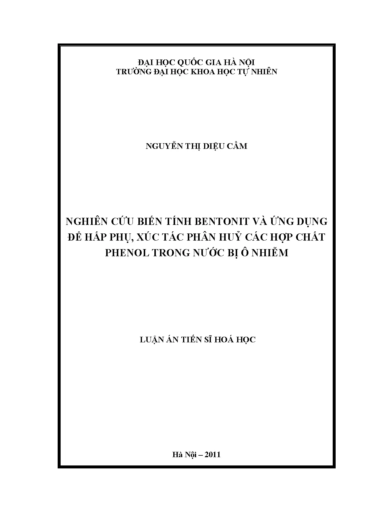 Luận án tiến sĩ: Biến tính bentonit xử lý phenol trong nước ô nhiễm