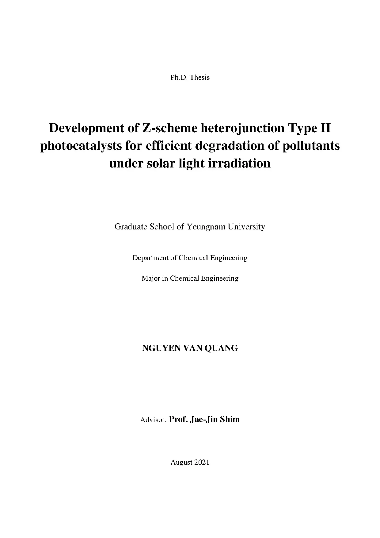 Phát triển photocatalyst Z-scheme hiệu quả