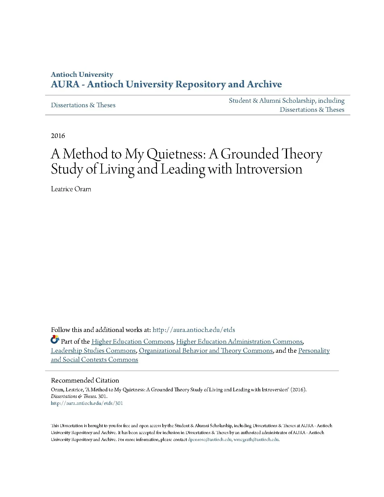 A method to my quietness a grounded theory study of living a