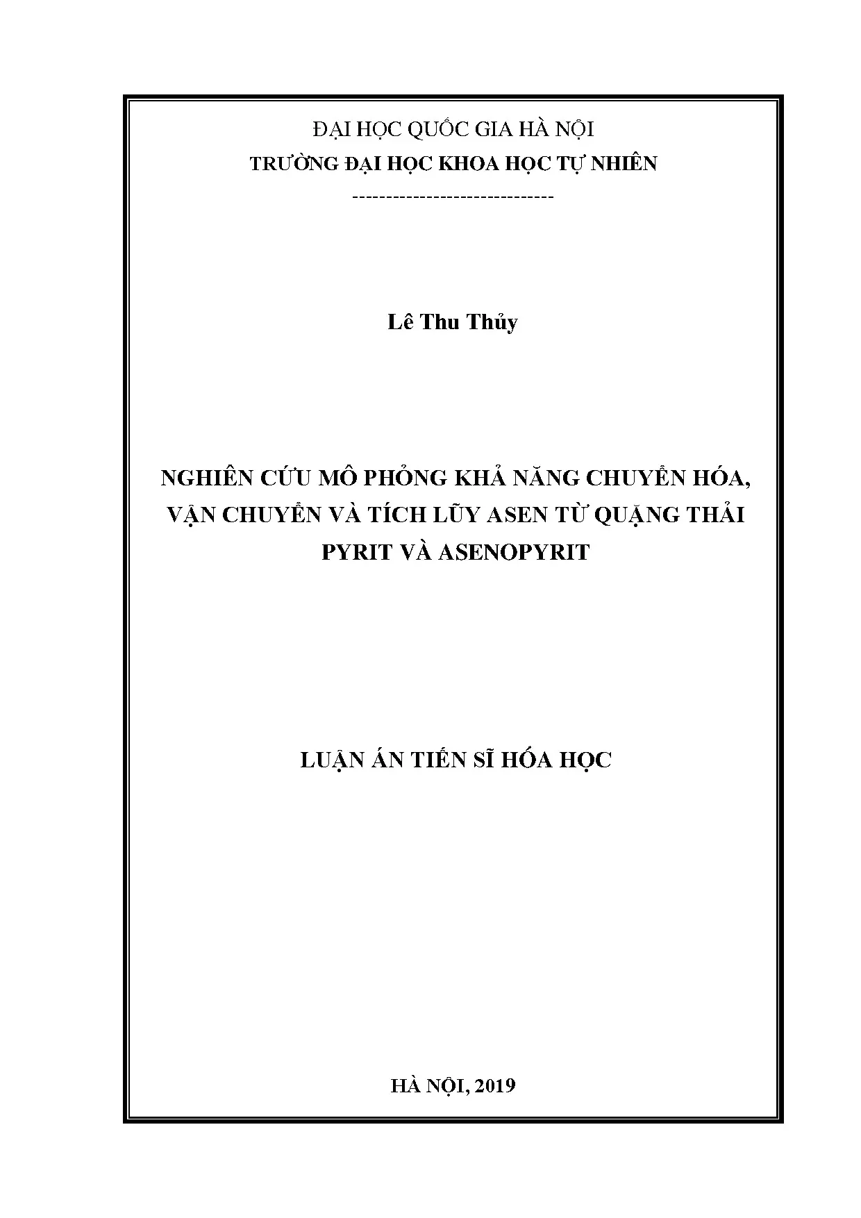 Nghiên cứu mô phỏng chuyển hóa asen từ quặng thải pyrit và asenopyrit