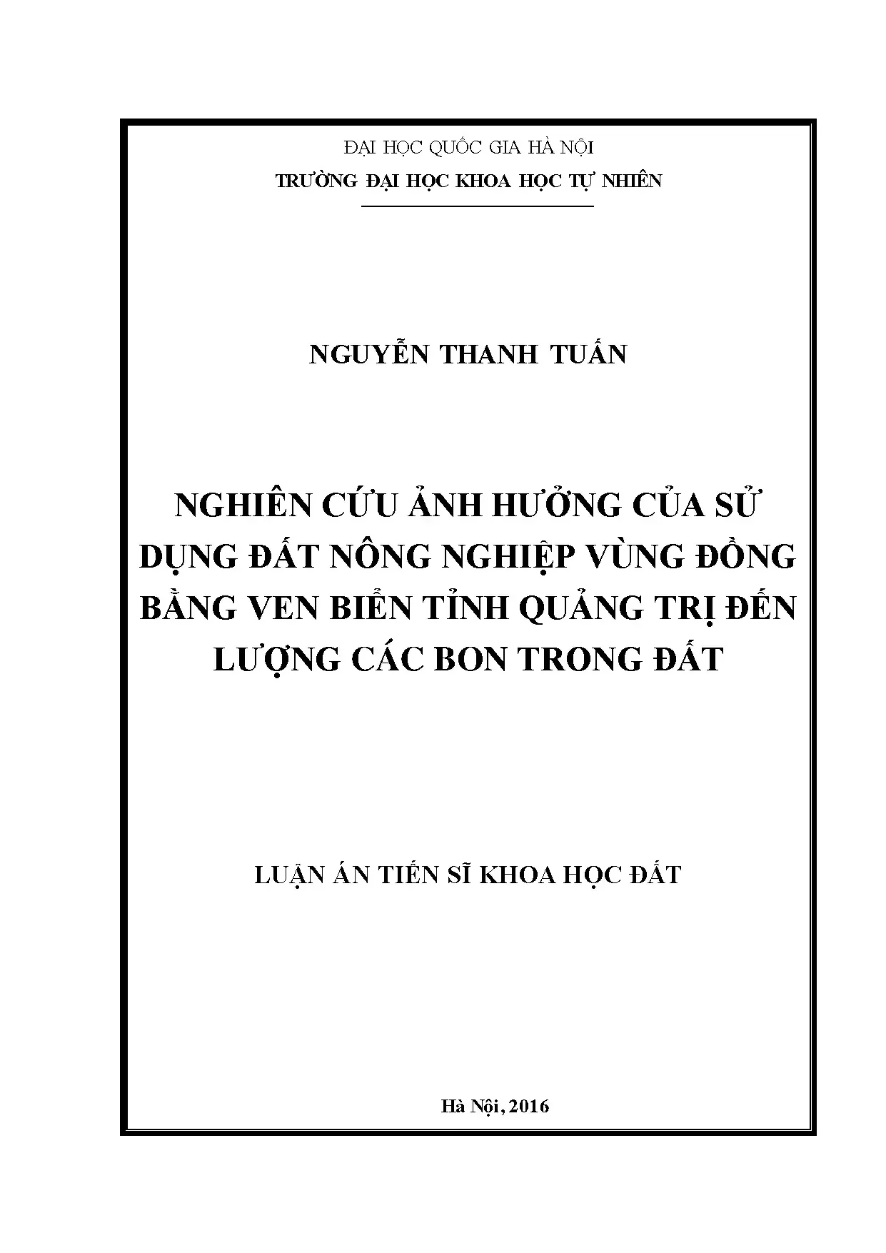 Ảnh hưởng sử dụng đất nông nghiệp Quảng Trị đến lượng cacbon trong đất