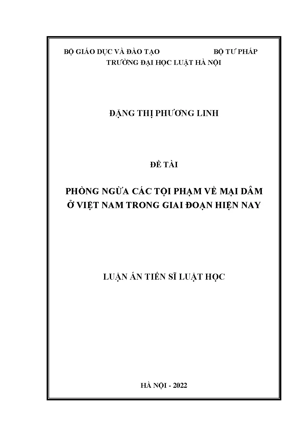 Phòng ngừa tội phạm mại dâm ở Việt Nam: Luận án tiến sĩ
