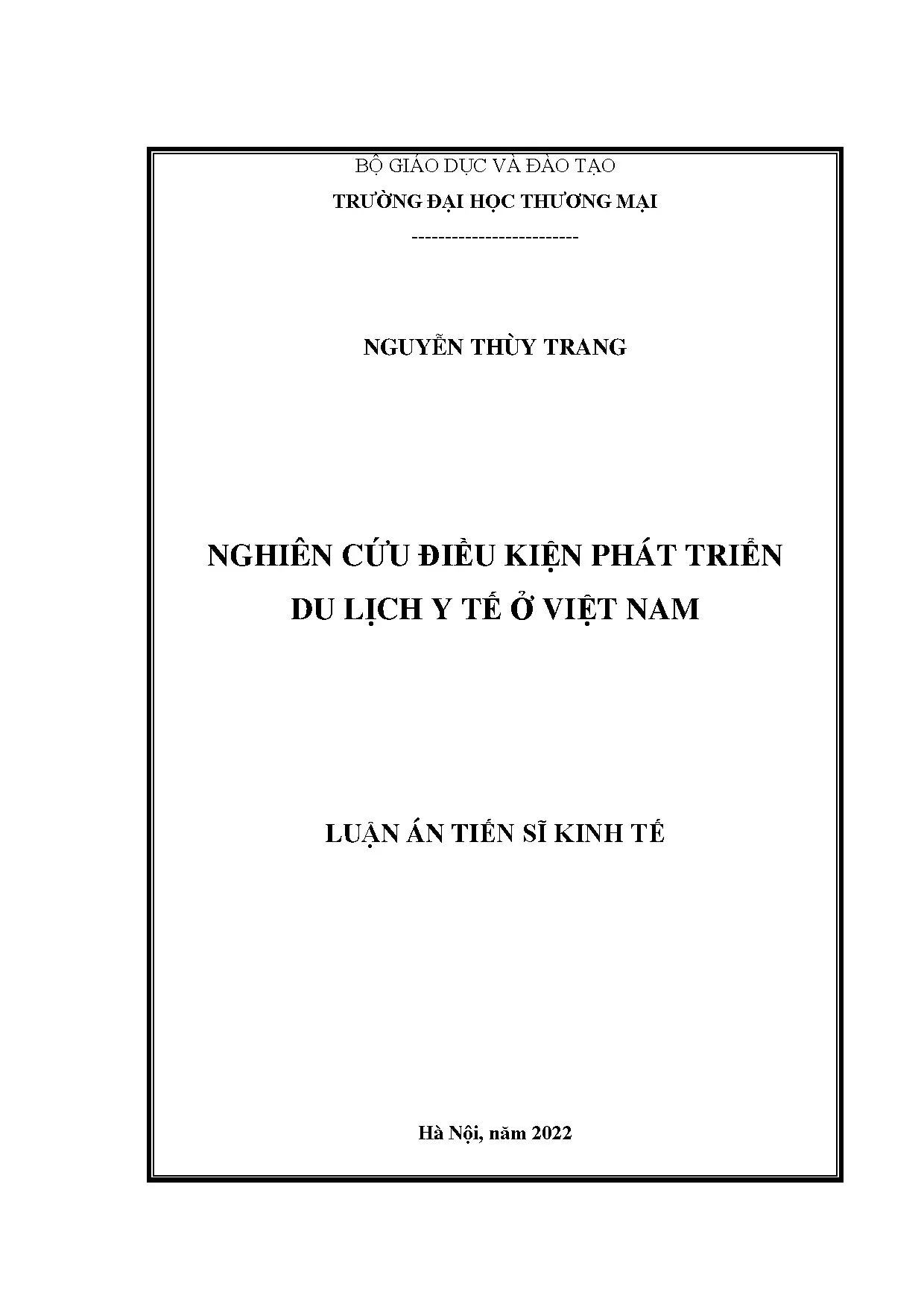 Luận án tiến sĩ nghiên cứu điều kiện phát triển du lịch y tế