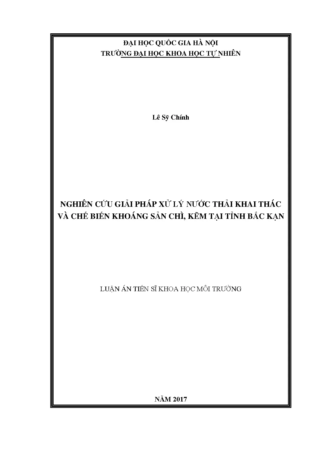 Luận án tiến sĩ xử lý nước thải khai thác khoáng sản chì kẽm