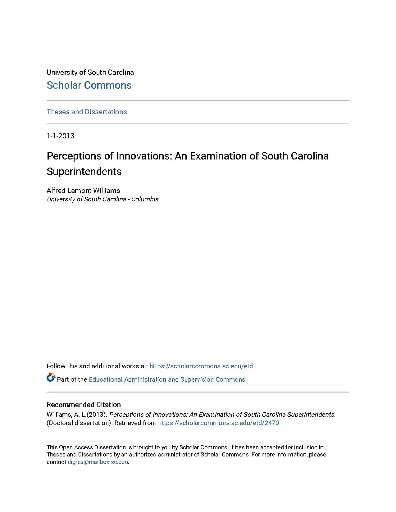 Perceptions of innovations an examination of south carolina