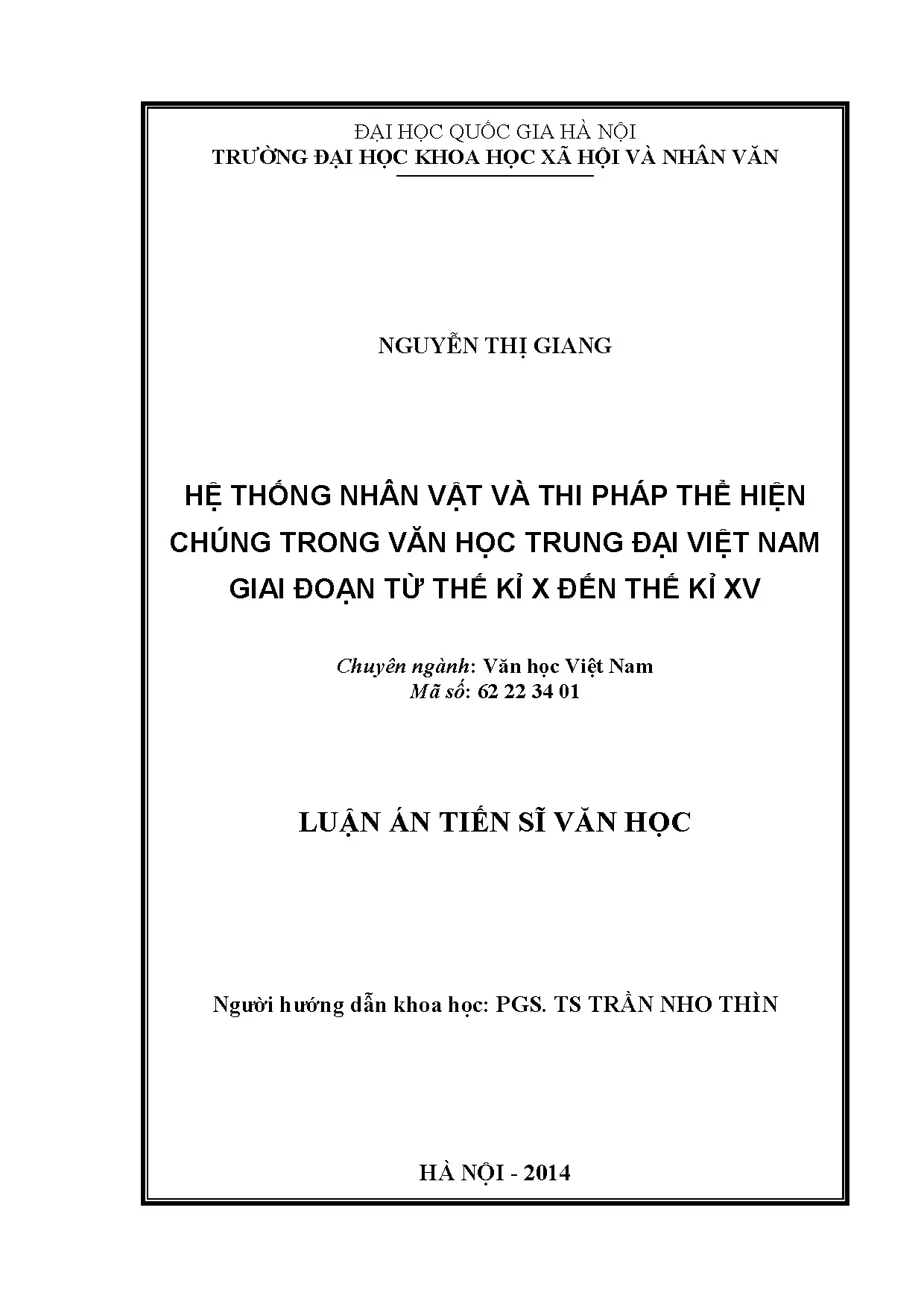 Luận án tiến sĩ hệ thống nhân vật và thi pháp thể hiện chúng