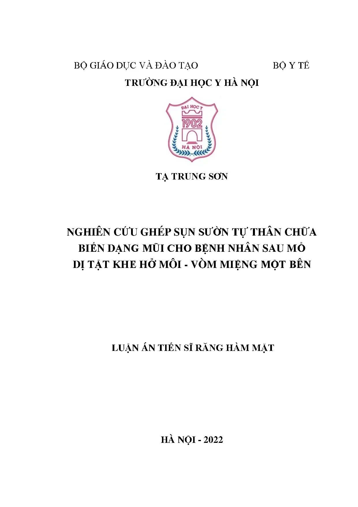 Ghép sụn sườn tự thân chữa biến dạng mũi sau phẫu thuật khe hở môi - vòm miệng
