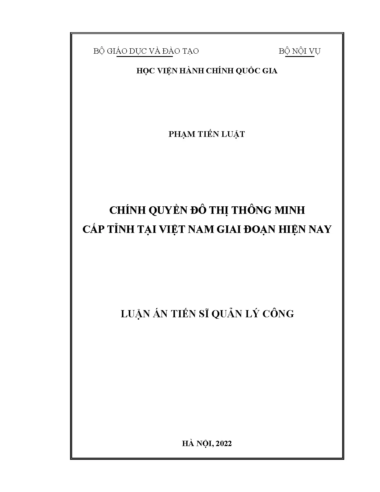 Luận án tiến sĩ: Chính quyền đô thị thông minh cấp tỉnh tại Việt Nam