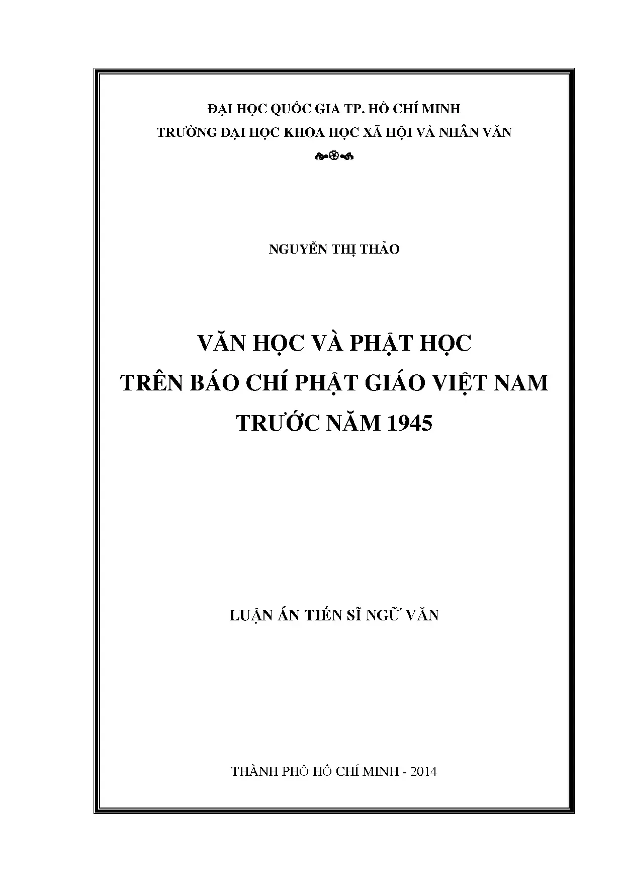 Luận án tiến sĩ văn học và phật học trên báo chí phật giáo v