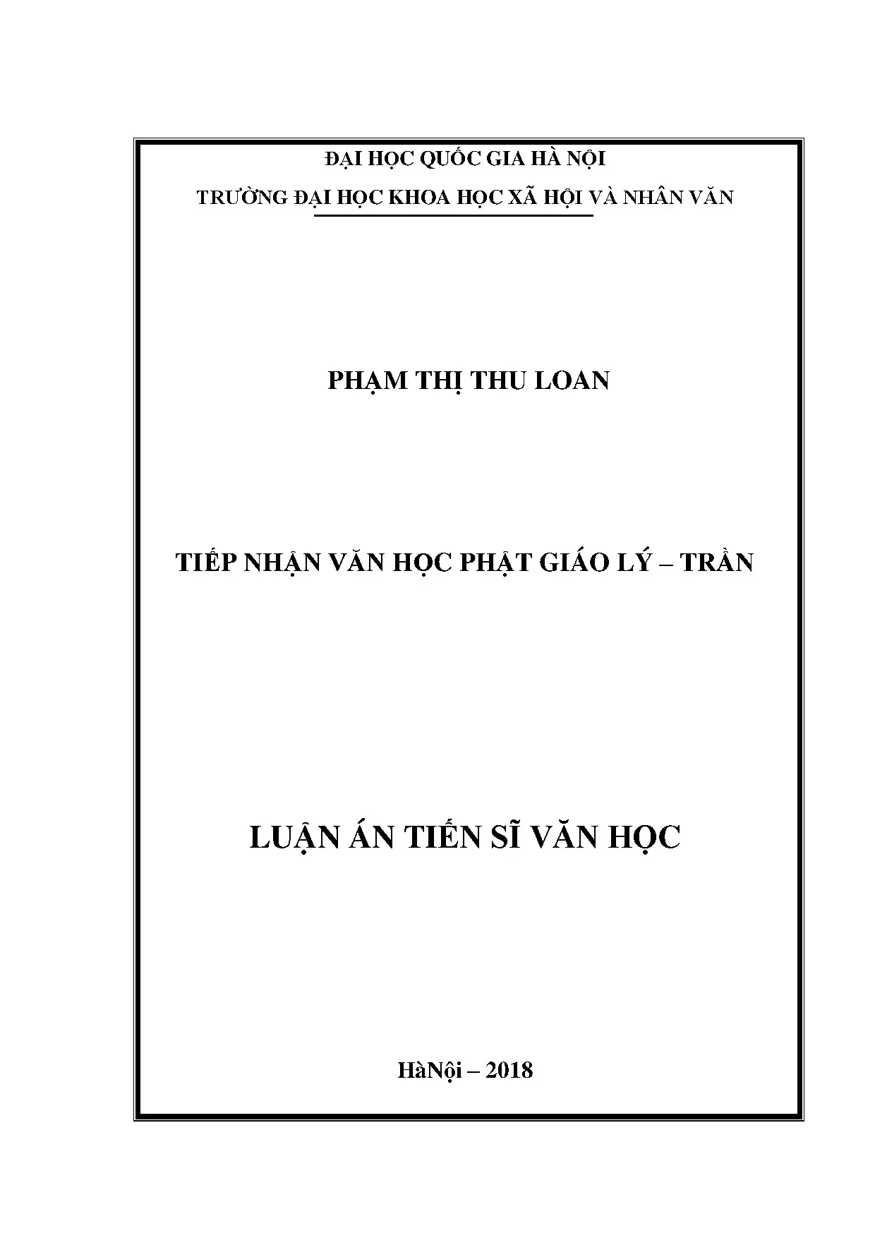 Luận án tiến sĩ tiếp nhận văn học phật giáo lý trần