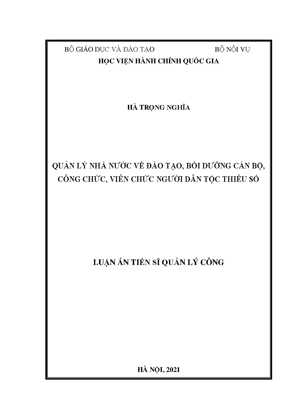 Quản lý nhà nước về đào tạo, bồi dưỡng cán bộ công chức viên chức người dân tộc thiểu số