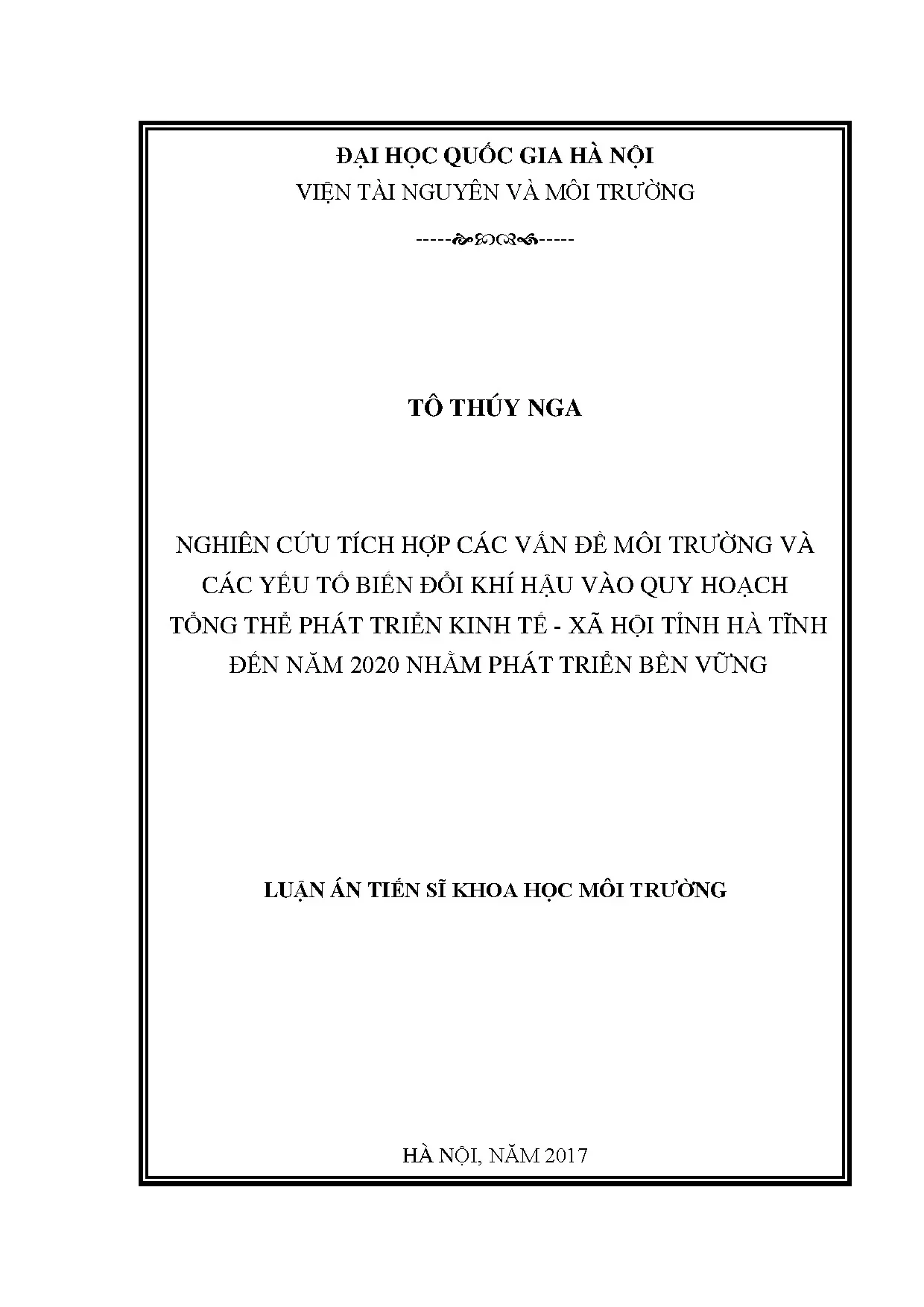 Luận án tiến sĩ tích hợp biến đổi khí hậu vào quy hoạch phát triển bền vững Hà Tĩnh