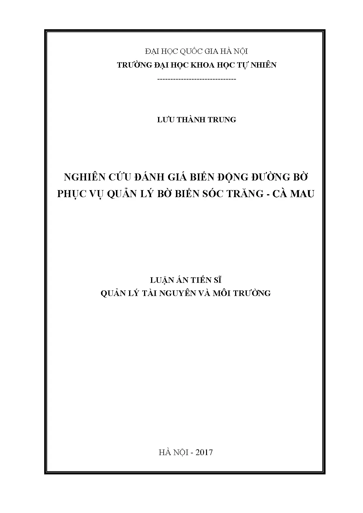 Luận án tiến sĩ nghiên cứu biến động bờ biển Sóc Trăng - Cà Mau