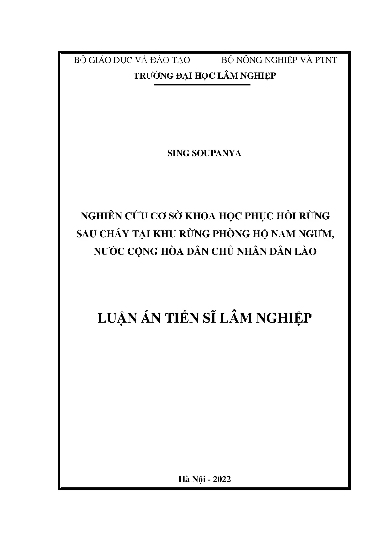 Nghiên cứu phục hồi rừng sau cháy tại khu rừng phòng hộ nam ngưm nước cộng hòa dân chủ nhân dân lào
