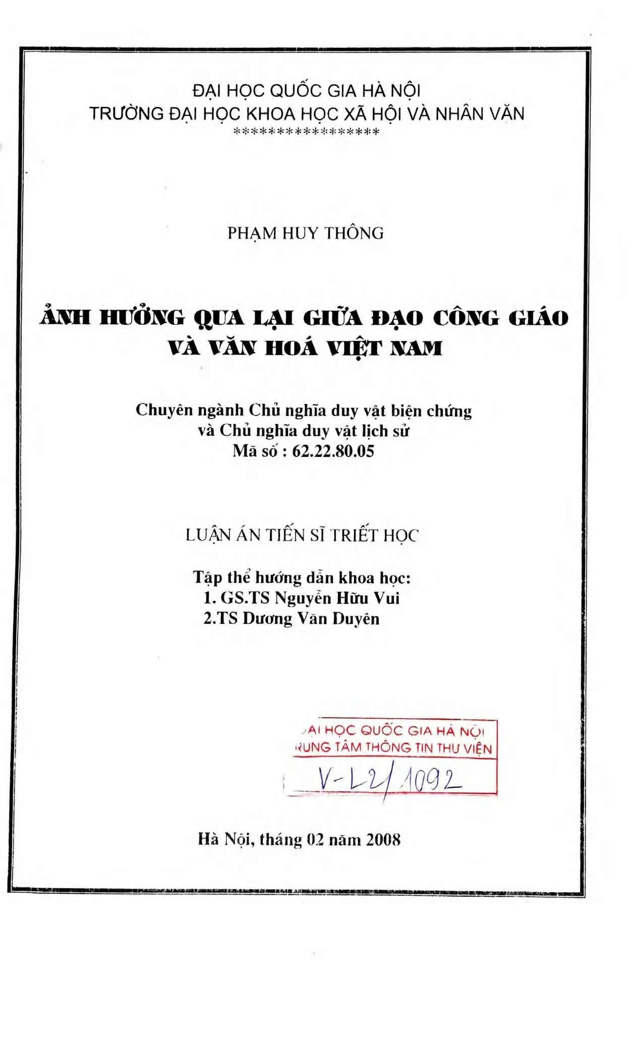 Luận án tiến sĩ ảnh hưởng qua lại giữa đạo công giáo và văn