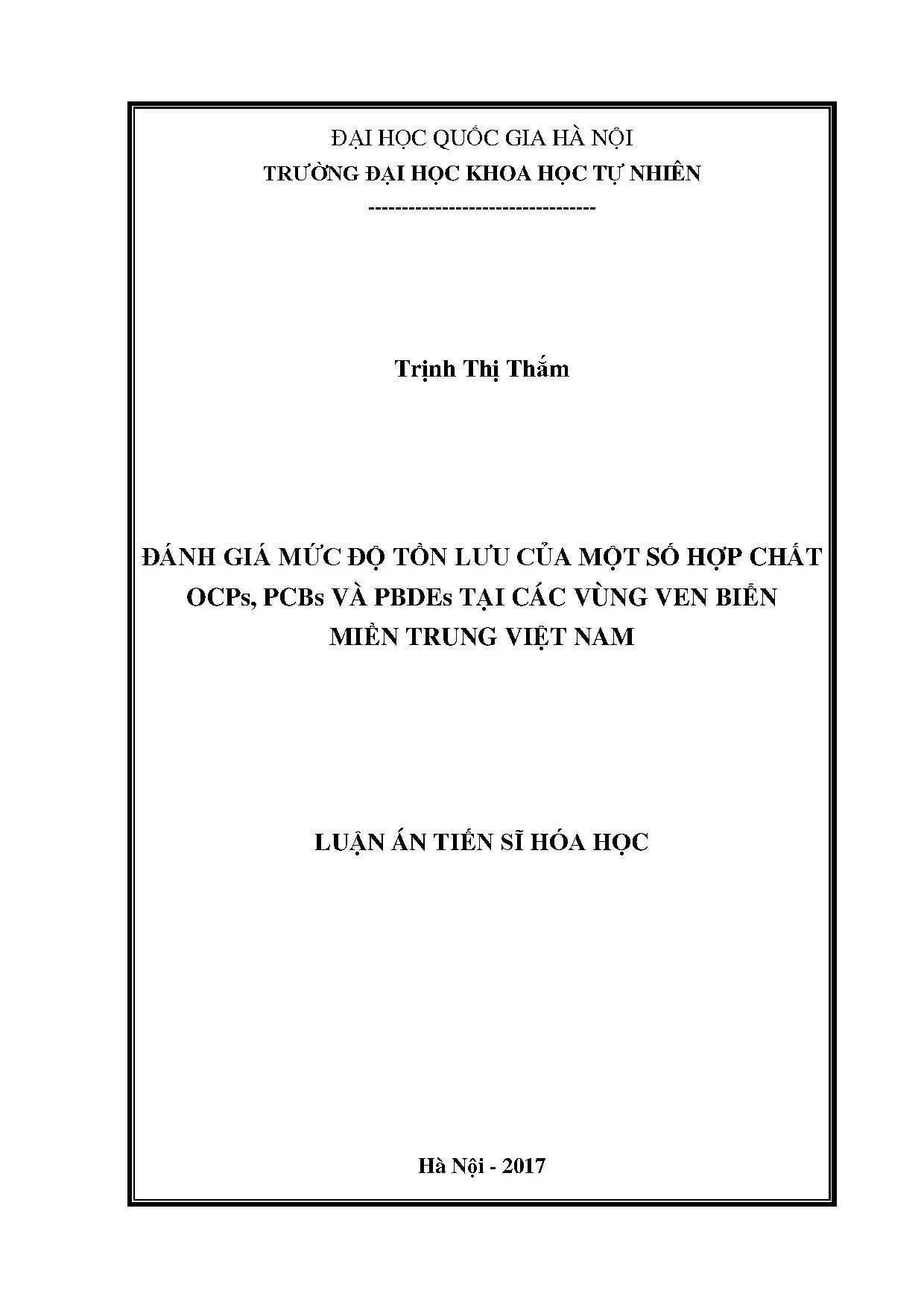 Tồn lưu OCPs, PCBs, PBDEs ven biển miền Trung Việt Nam