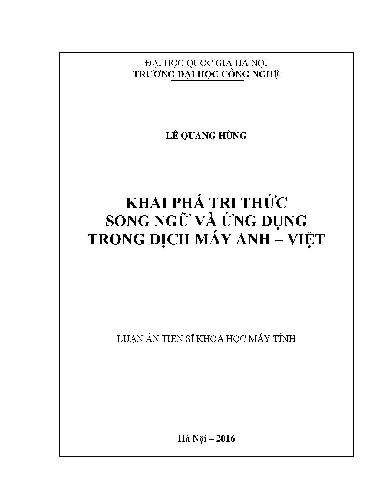 Luận văn thạc sĩ vnu uet khai phá tri thức song ngữ và ứng d