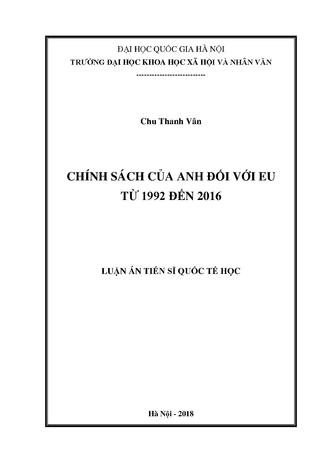 Luận án tiến sĩ chính sách của anh đối với eu từ 1992 đến 20