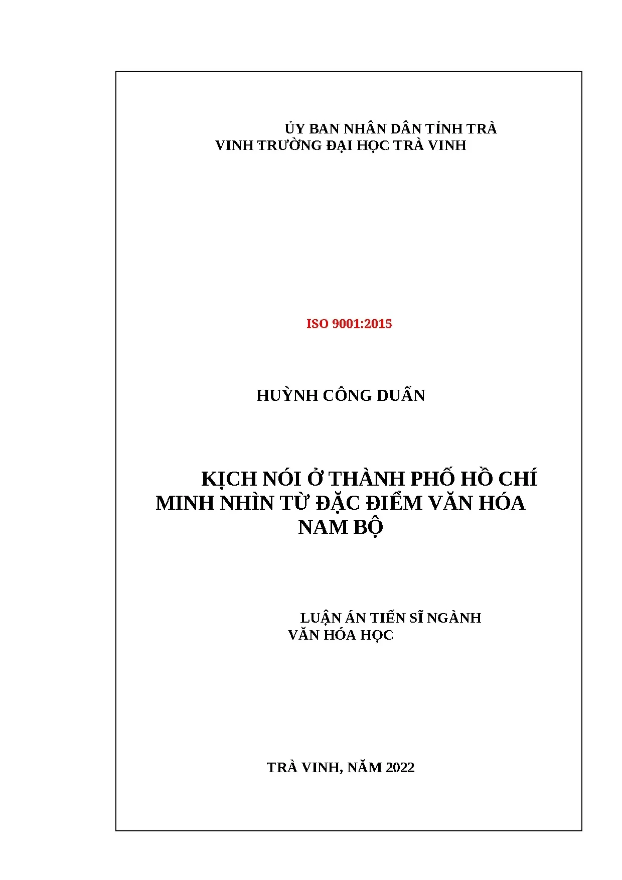 Luận án tiến sĩ ngành văn hóa học kịch nói ở thành phố hồ ch