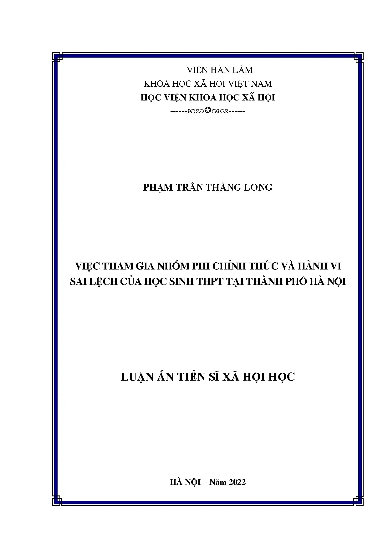 Nhóm phi chính thức và hành vi sai lệch học sinh THPT Hà Nội