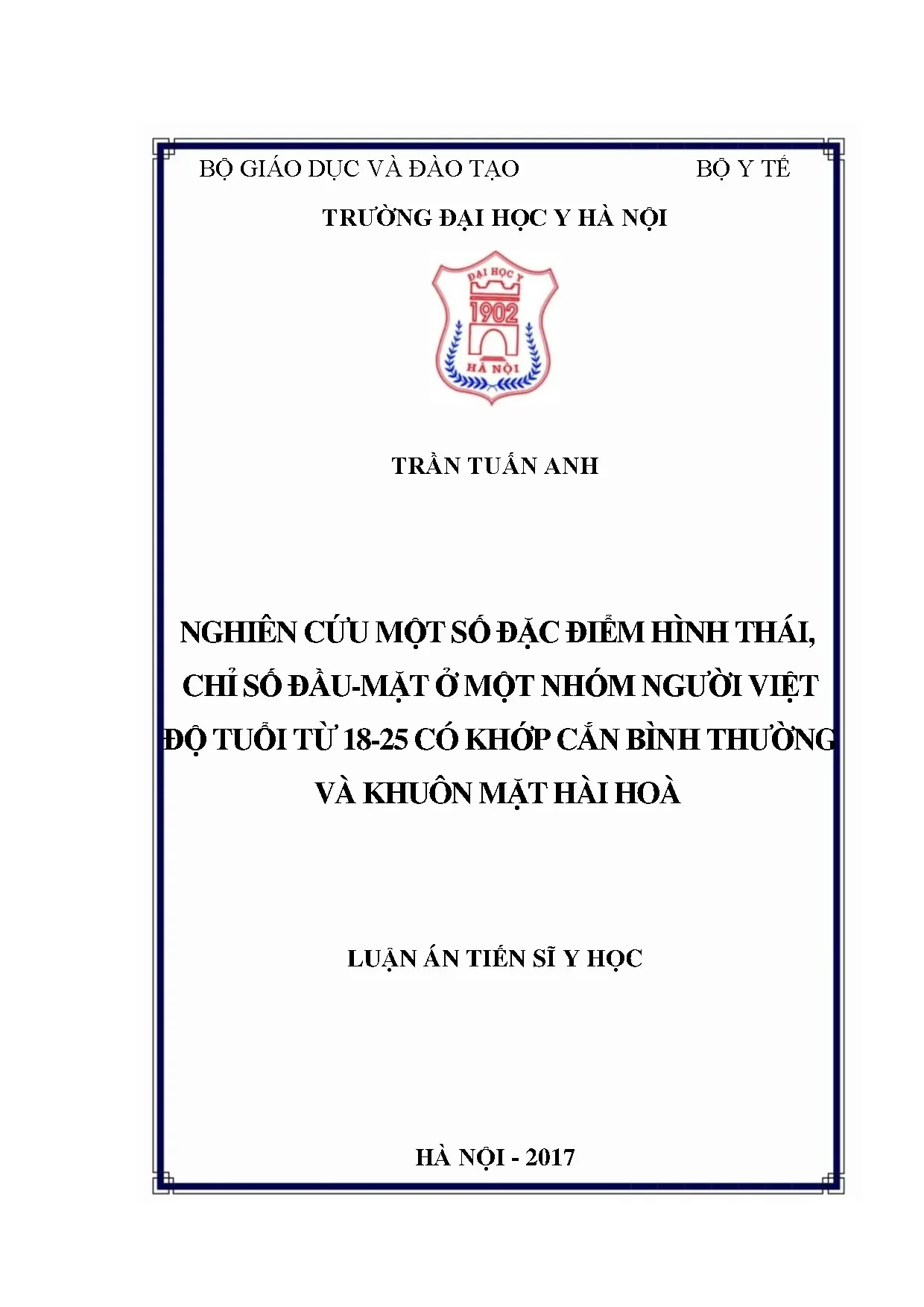 Luận án tiến sĩ nghiên cứu một số đặc điểm hình thái chỉ số