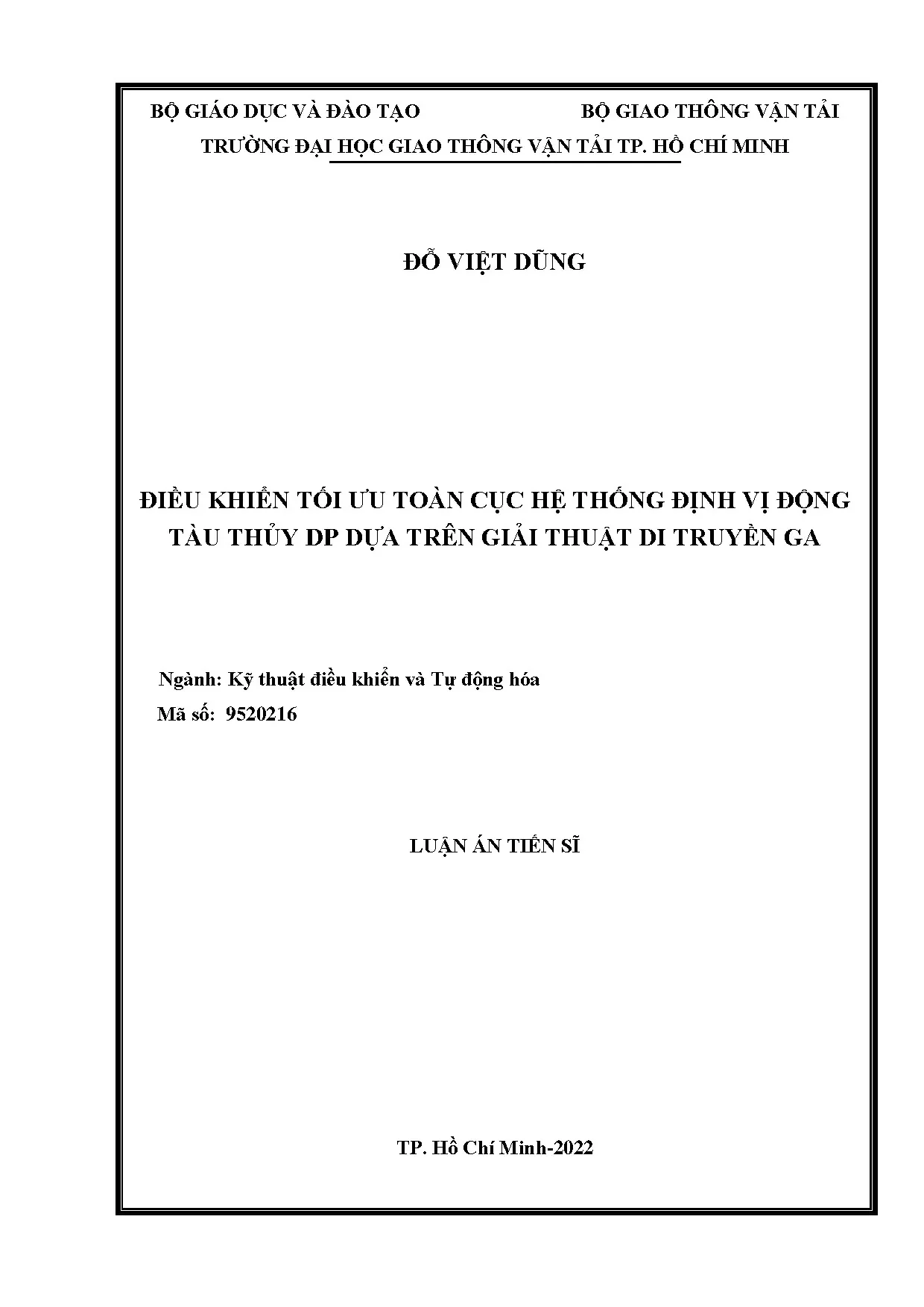 Luận án tiến sĩ điều khiển tối ưu toàn cục tàu thủy DP bằng thuật toán GA