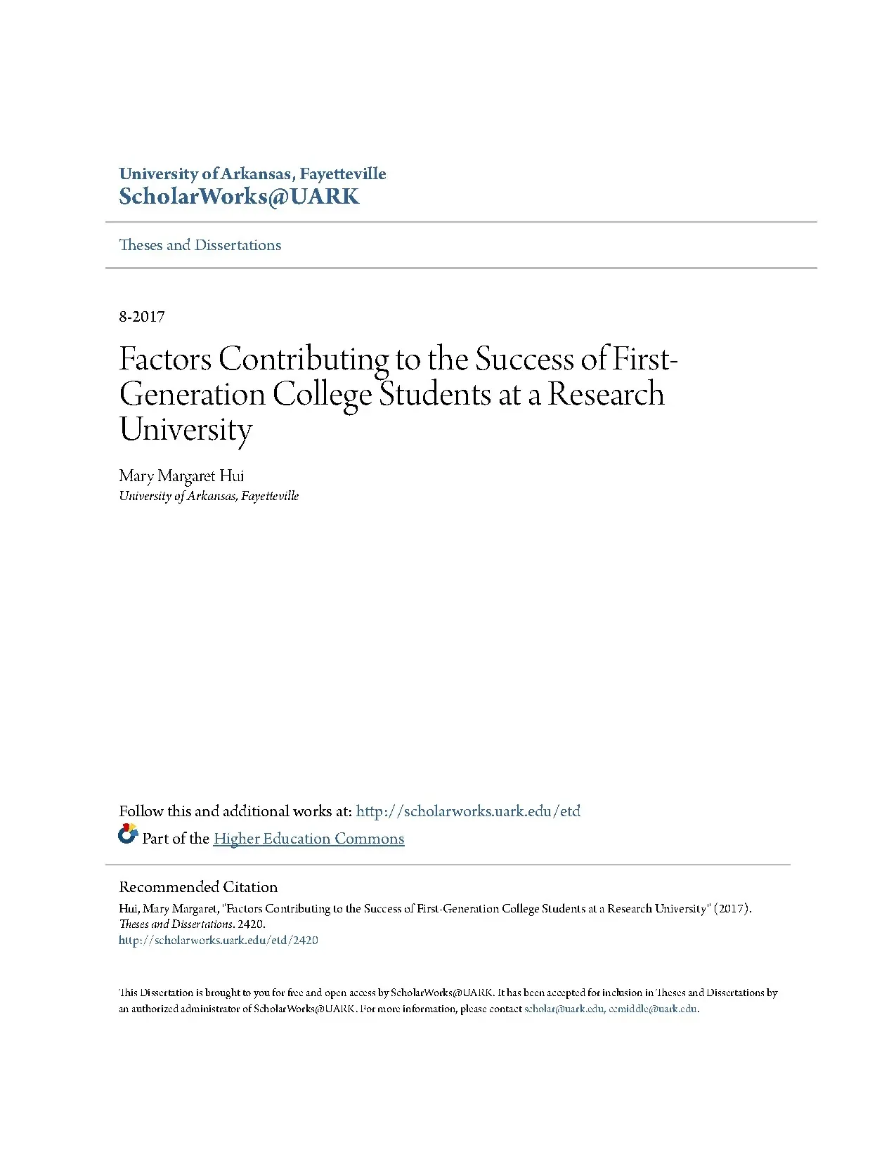 Factors contributing to the success of first generation coll