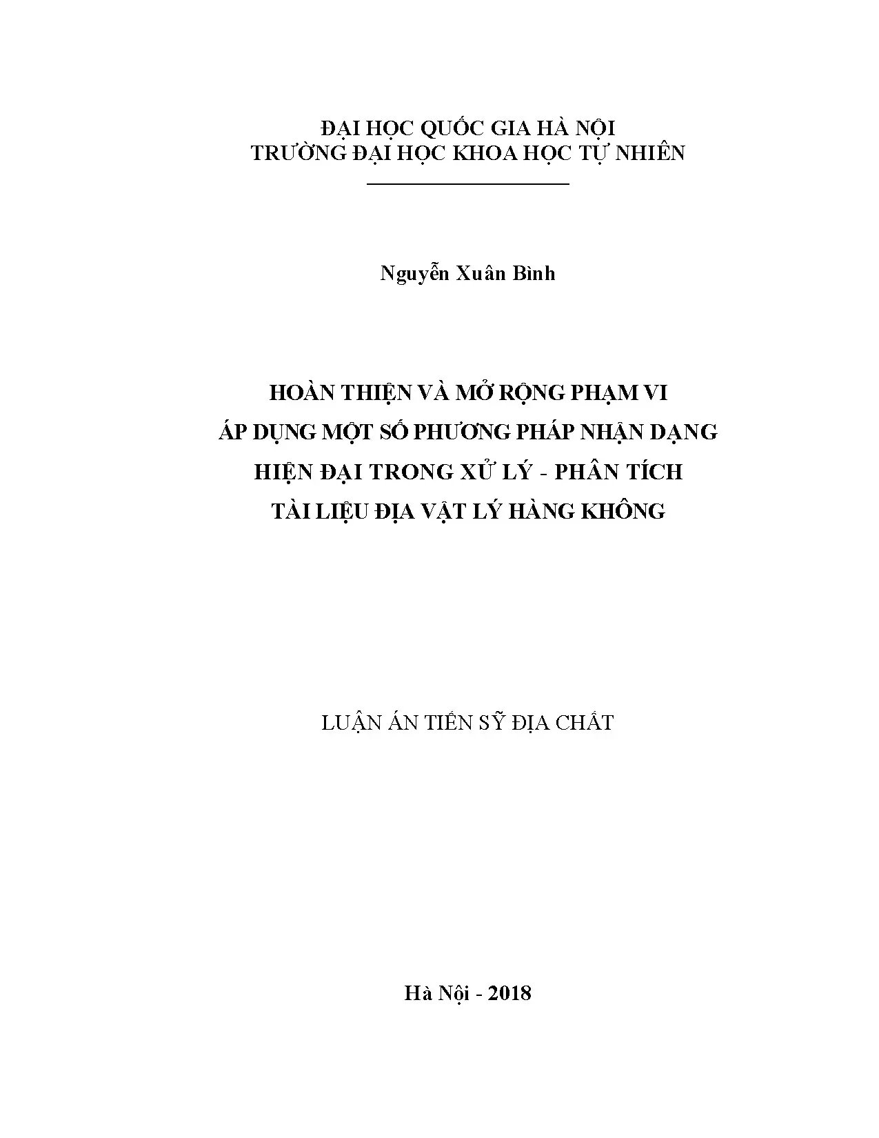 Luận án tiến sĩ hoàn thiện phương pháp nhận dạng địa vật lý hàng không