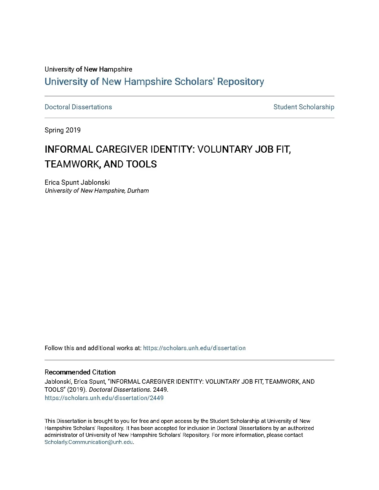Informal Caregiver Identity & Voluntary Job Fit