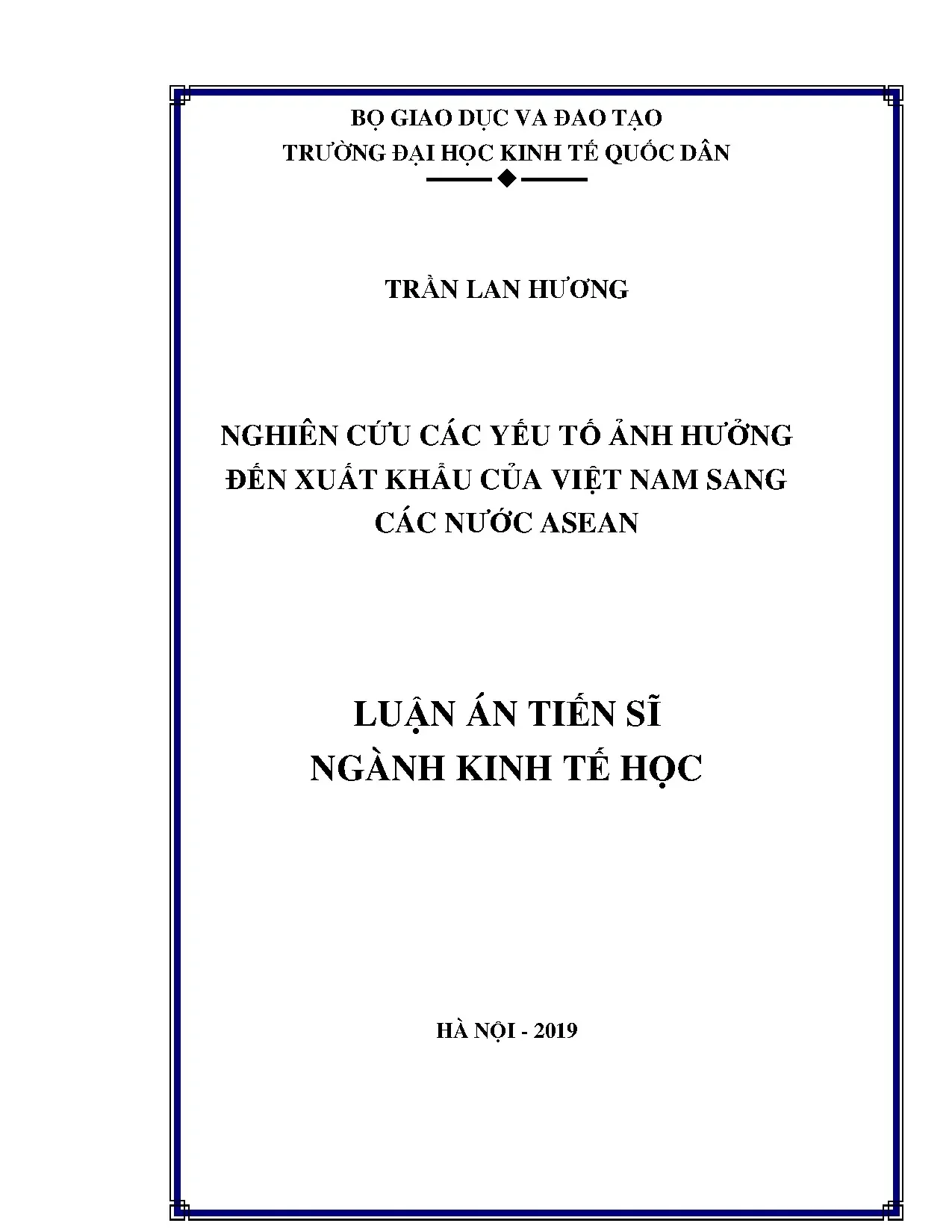 Luận án tiến sĩ nghiên cứu các yếu tố ảnh hưởng đến xuất khẩ