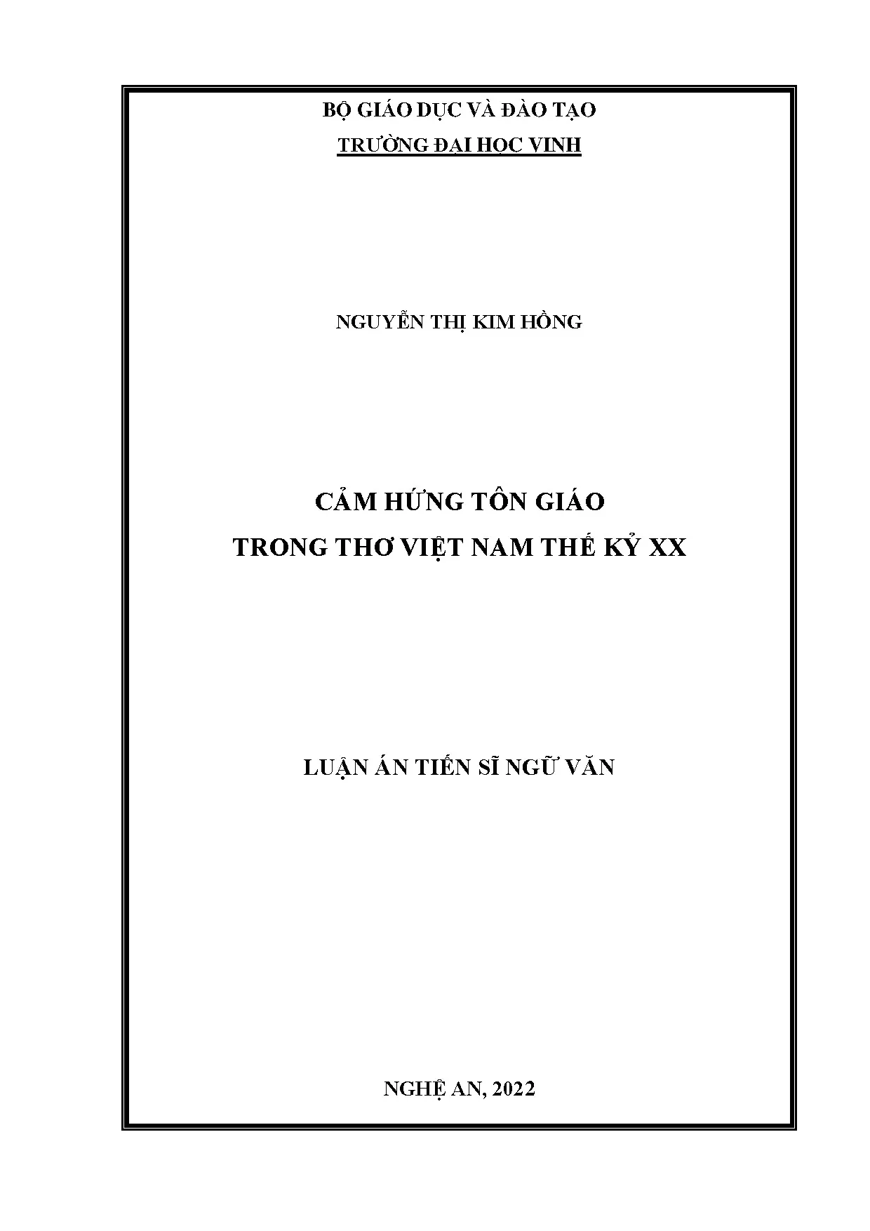 Cảm hứng tôn giáo trong thơ Việt Nam thế kỷ XX - Luận án tiến sĩ
