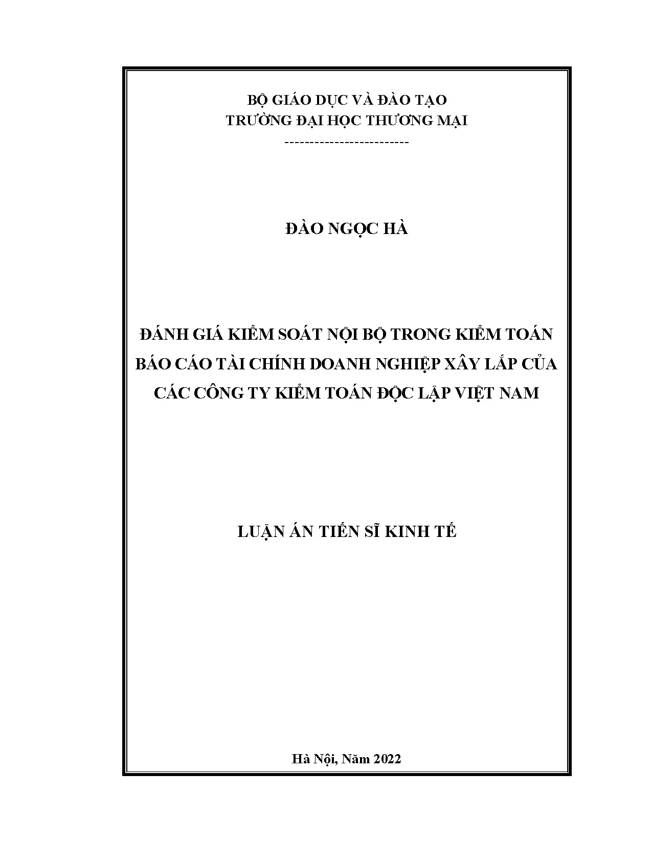 Đánh giá Kiểm soát Nội bộ trong Kiểm toán Báo cáo Tài chính Doanh nghiệp Xây lắp