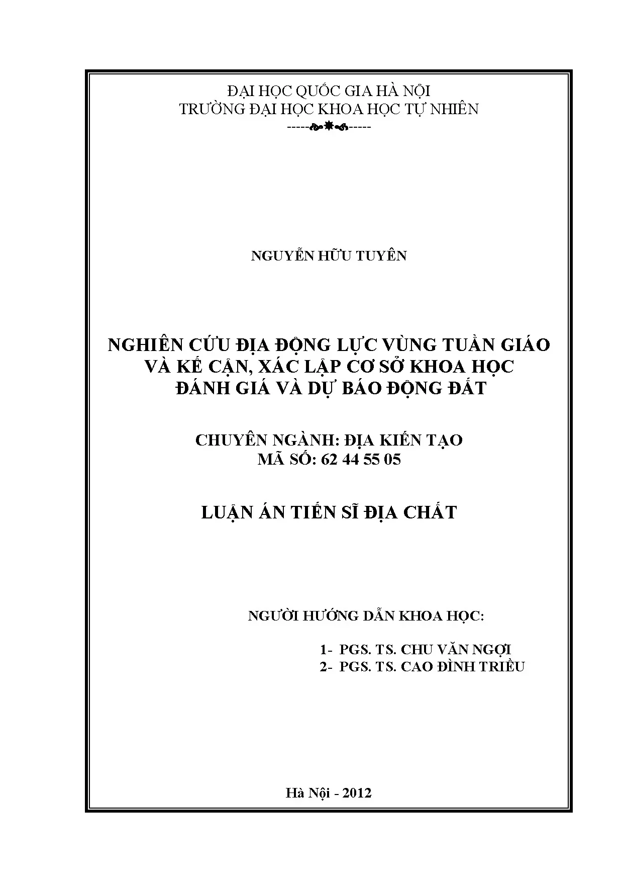 Luận án tiến sĩ hus nghiên cứu địa động lực vùng tuần giáo v