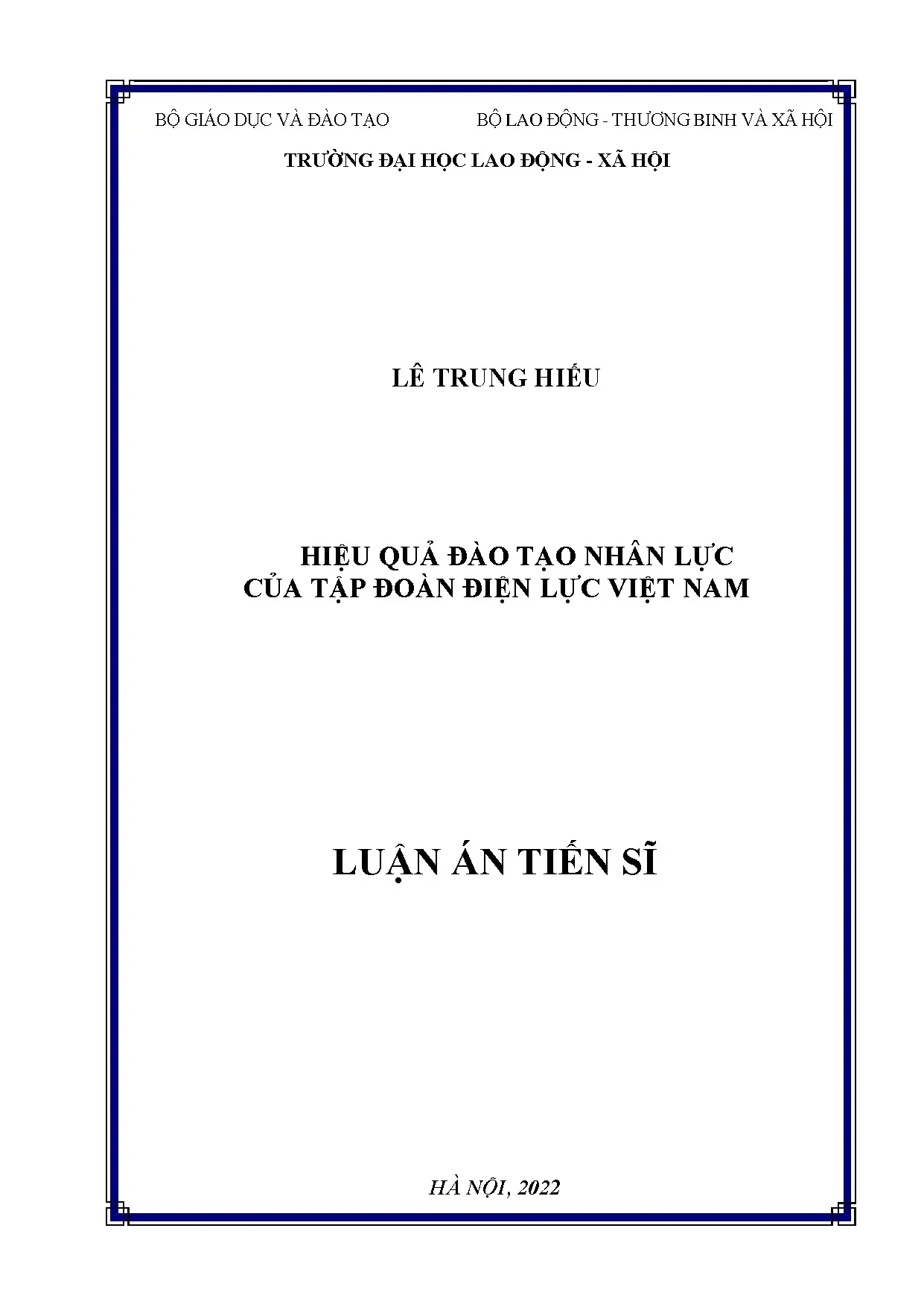Luận án tiến sĩ hiệu quả đào tạo nhân lực EVN 2022