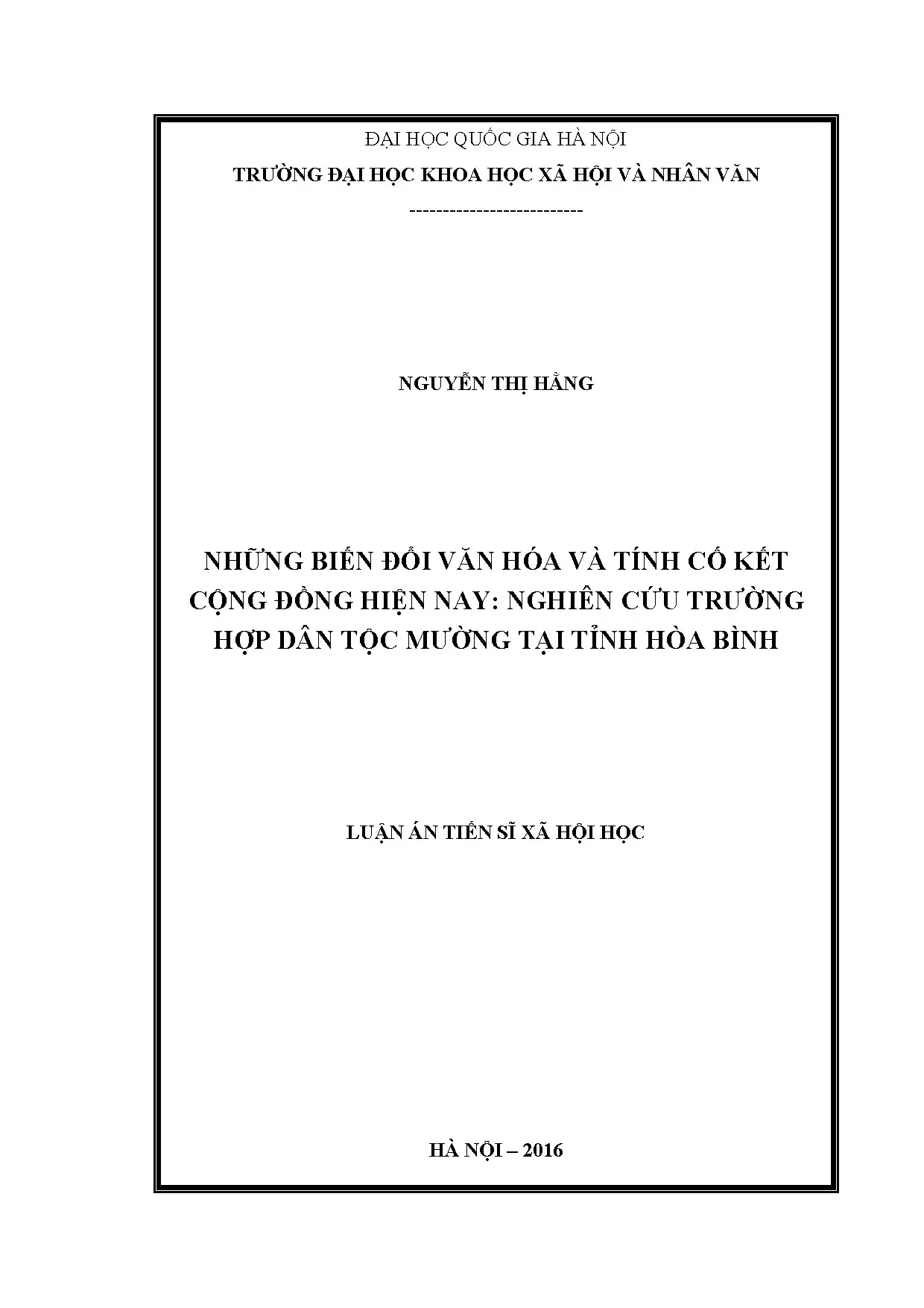 Luận án tiến sĩ những biến đổi văn hoá và tính cố kết cộng đ