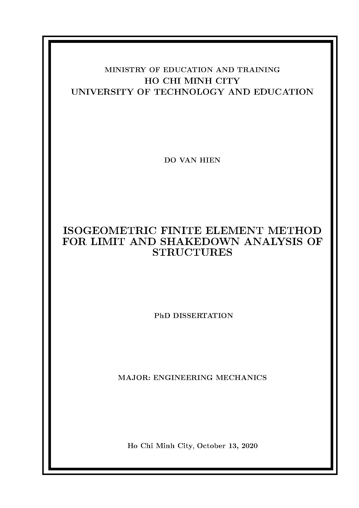 Phương pháp phần tử hữu hạn isogeometric cho phân tích giới hạn & rung lắc kết cấu