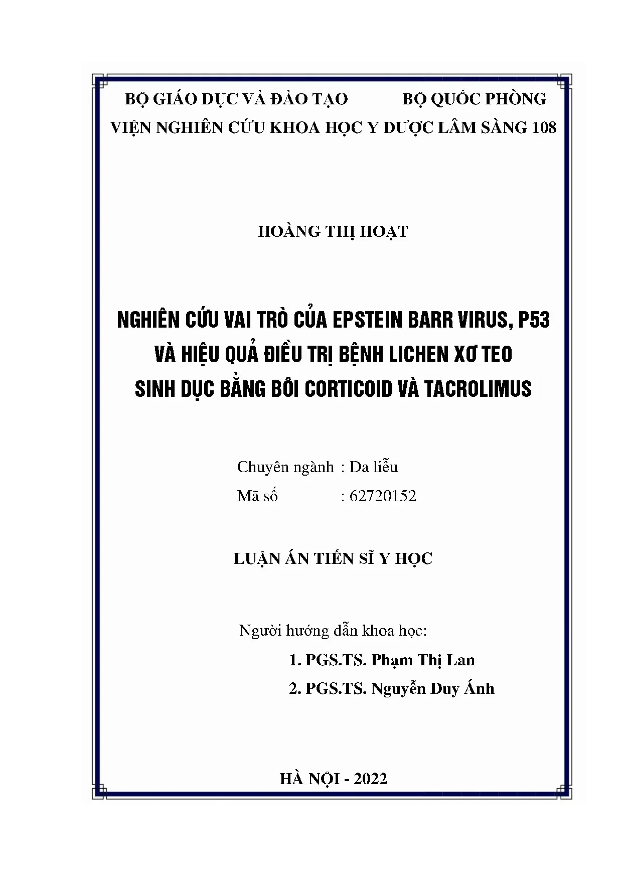 Vai trò Epstein-Barr virus, p53 trong lichen xơ teo sinh dục