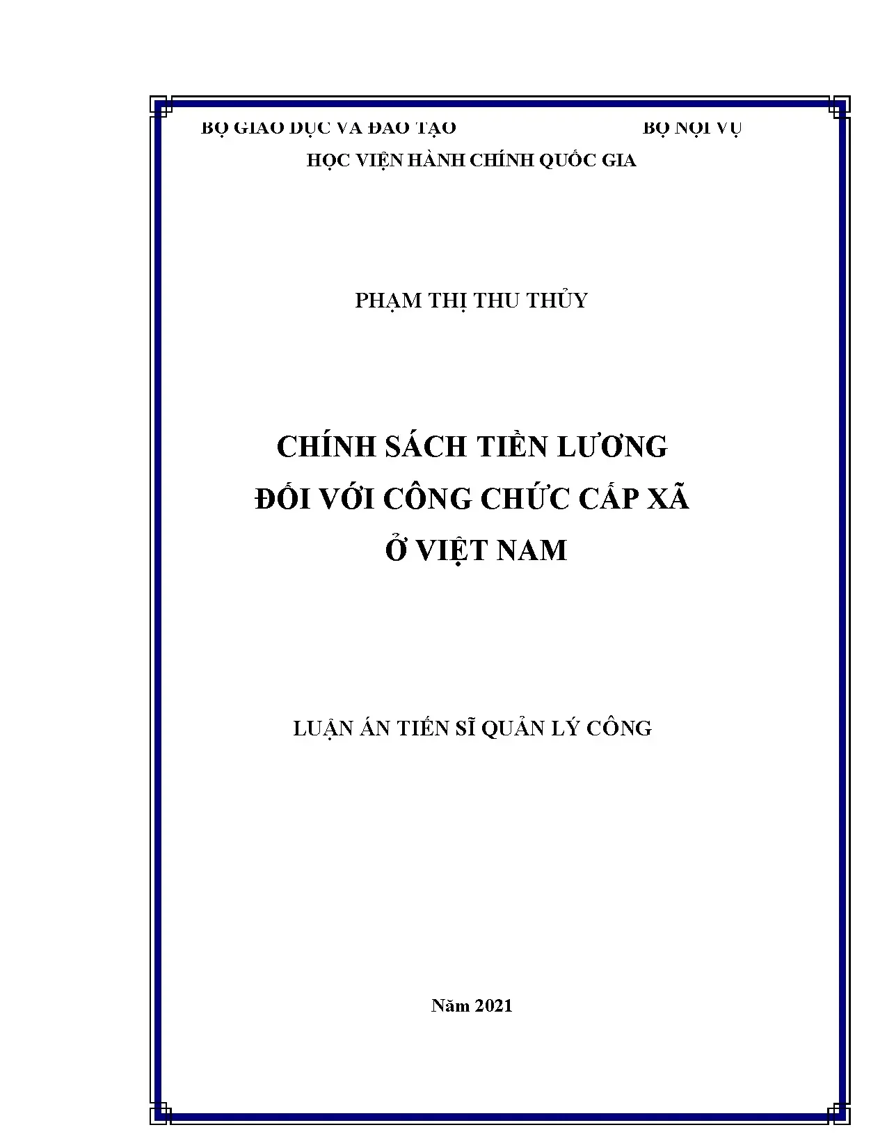 Luận án chính sách tiền lương đối với công chức cấp xã ở Việt Nam
