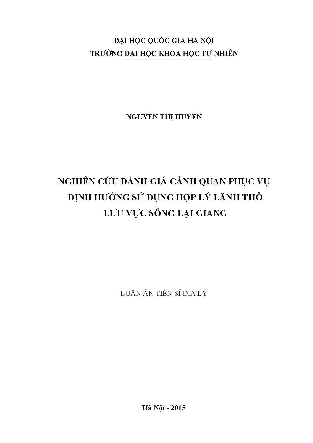 Luận án tiến sĩ nghiên cứu đánh giá cảnh quan lưu vực sông Lại Giang