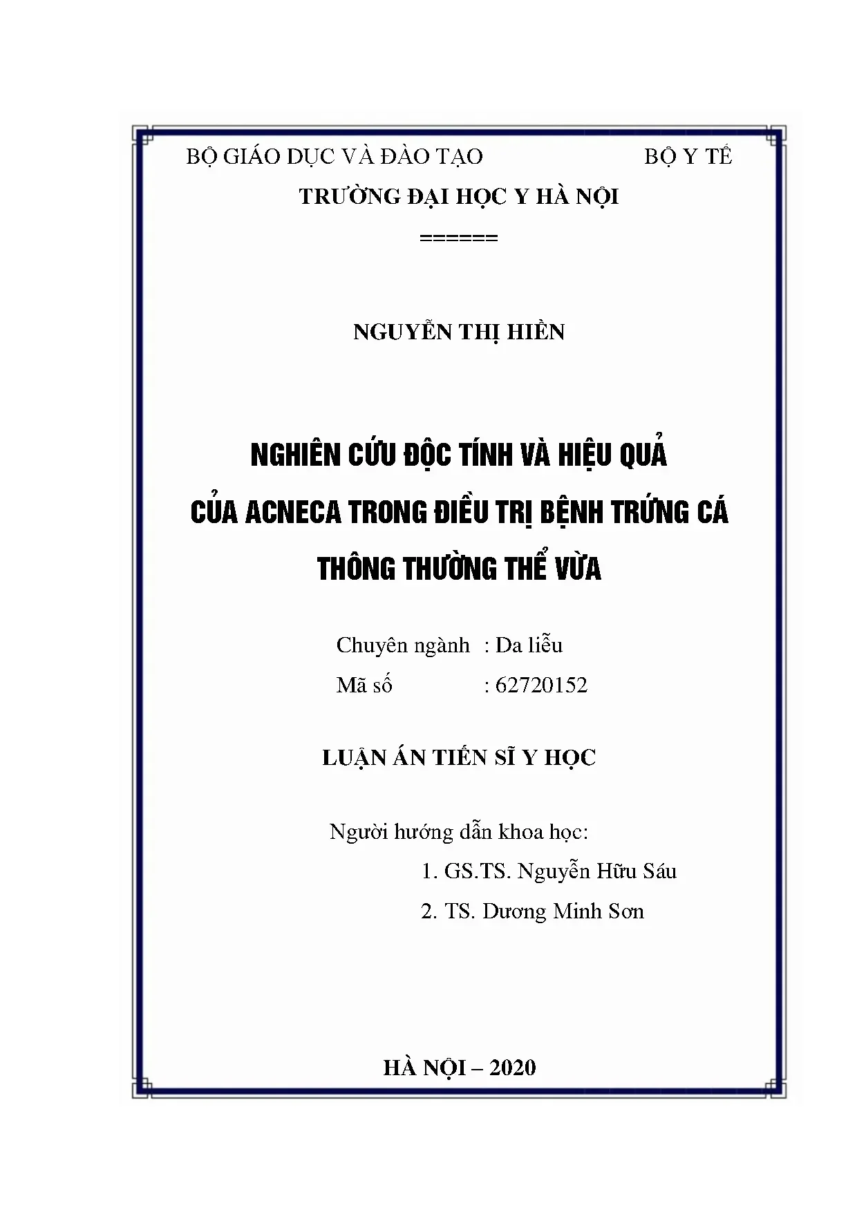 Luận án tiến sĩ nghiên cứu độc tính và hiệu quả của acneca t