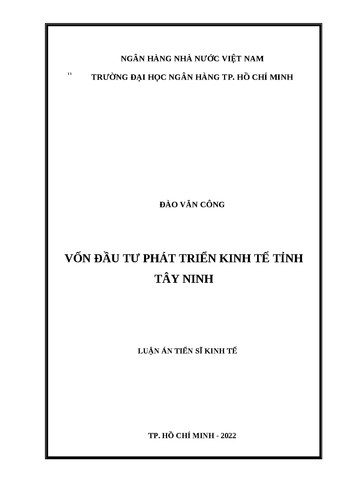 Vốn đầu tư phát triển kinh tế tỉnh Tây Ninh: Luận án TS