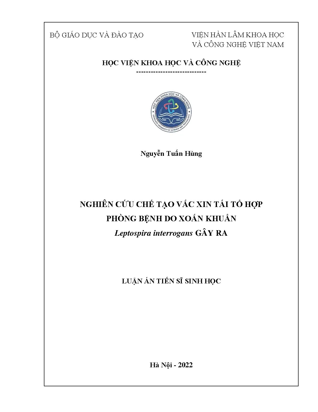 Nghiên cứu chế tạo vắc xin tái tổ hợp phòng bệnh Leptospira