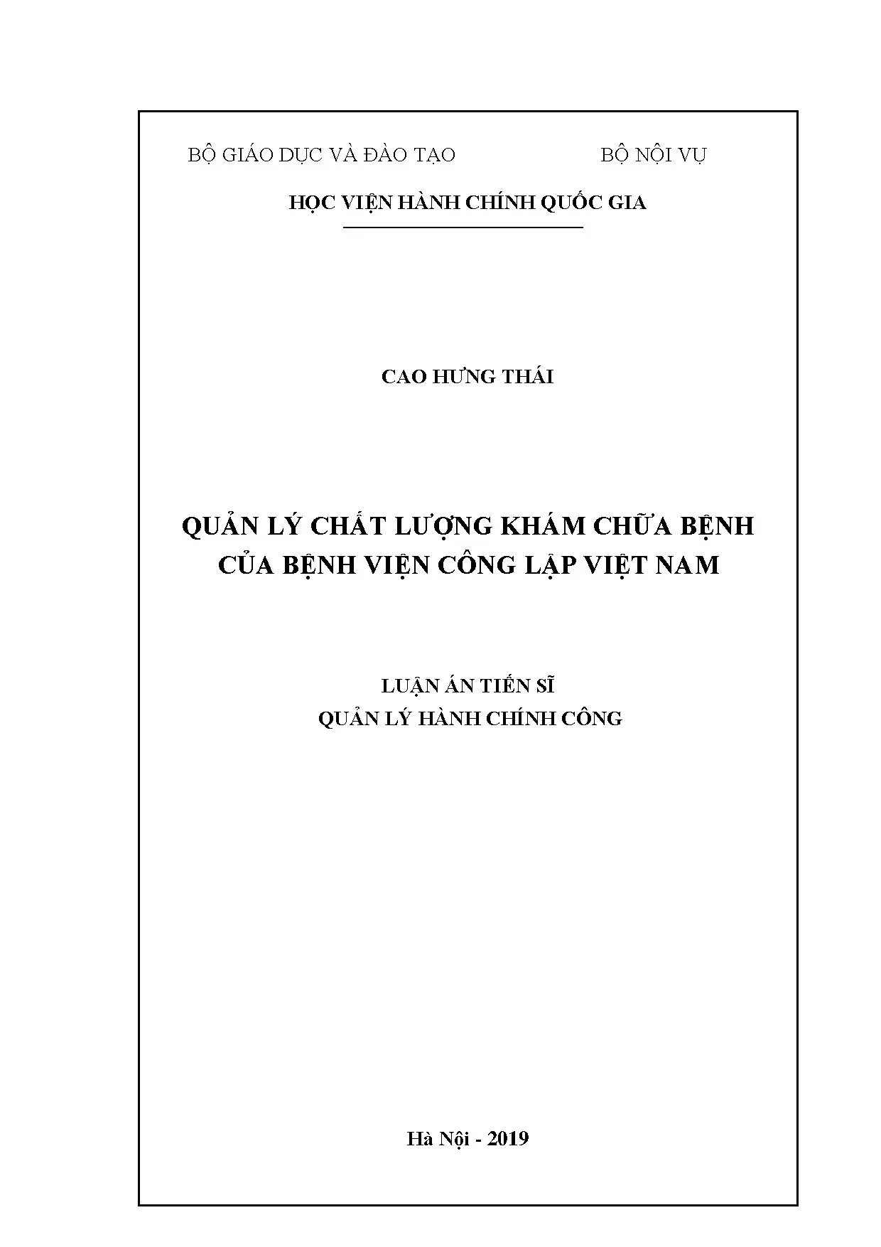 Quản lý chất lượng khám chữa bệnh bệnh viện công lập Việt Nam