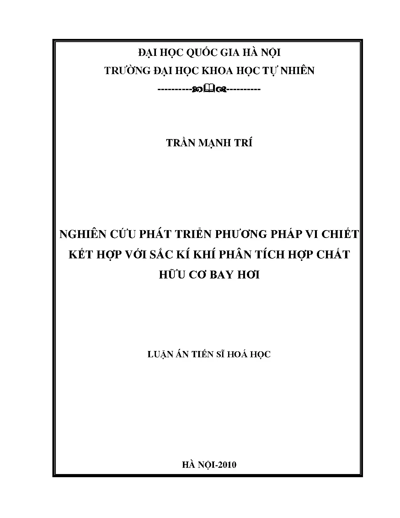 Luận án tiến sĩ: Phương pháp vi chiết kết hợp sắc kí khí phân tích hợp chất hữu cơ bay hơi