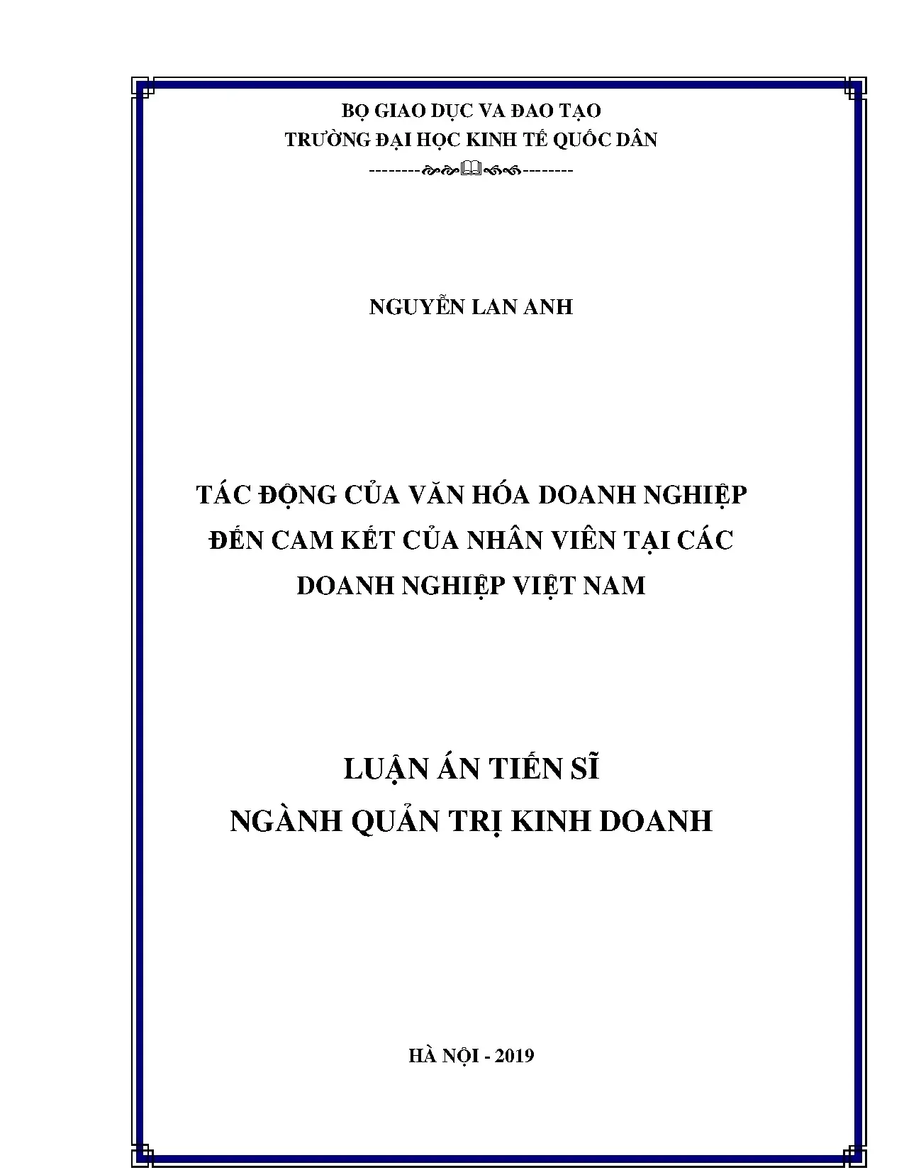Luận án tiến sĩ tác động của văn hóa doanh nghiệp đến cam kế