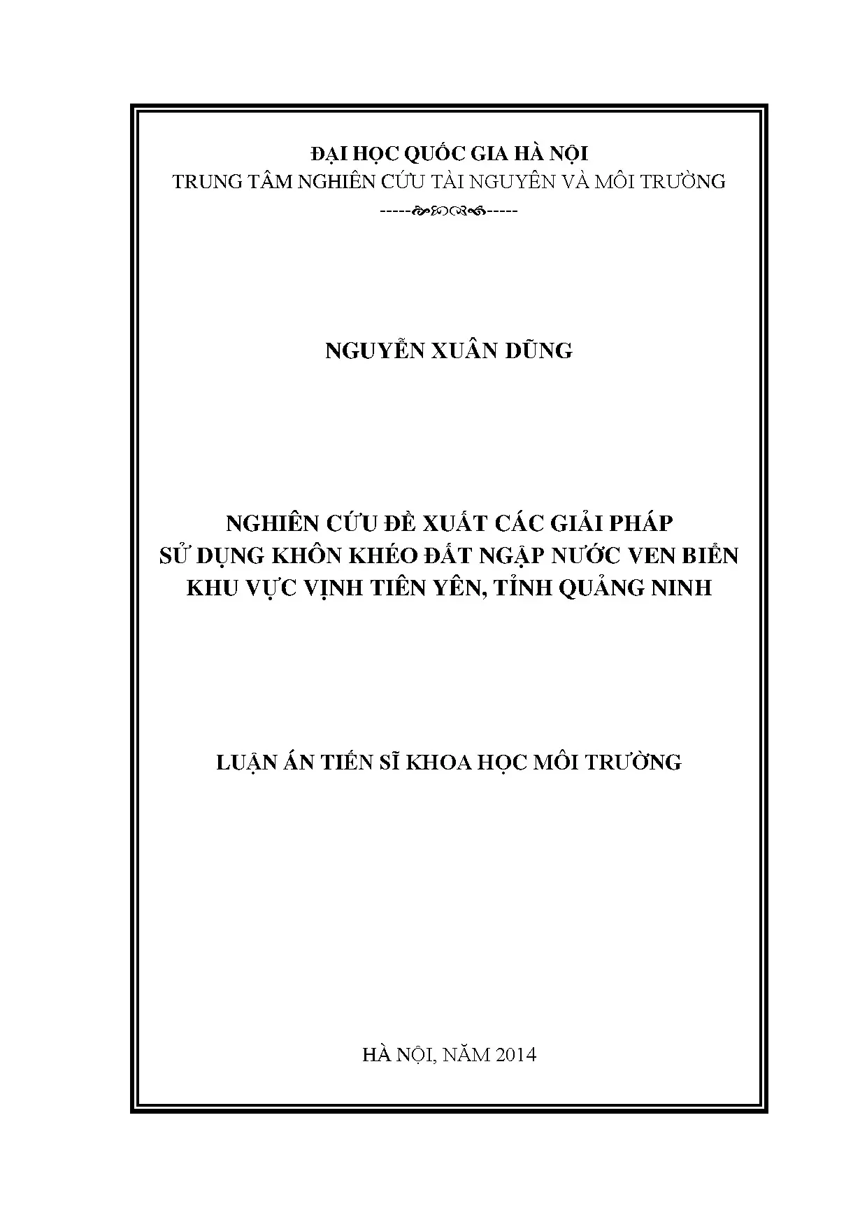 Giải pháp sử dụng khôn khéo đất ngập nước ven biển vịnh Tiên Yên, Quảng Ninh