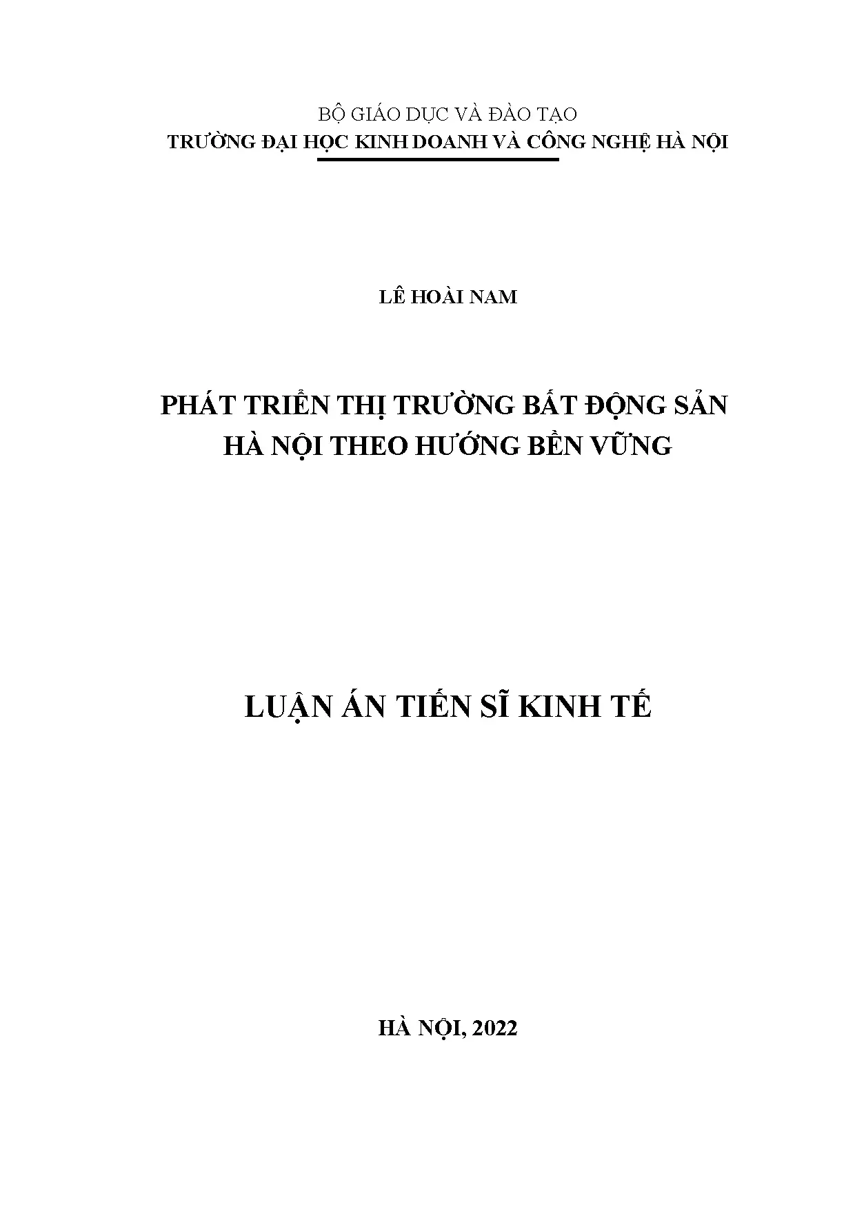 Luận án tiến sĩ phát triển thị trường bất động sản hà nội th