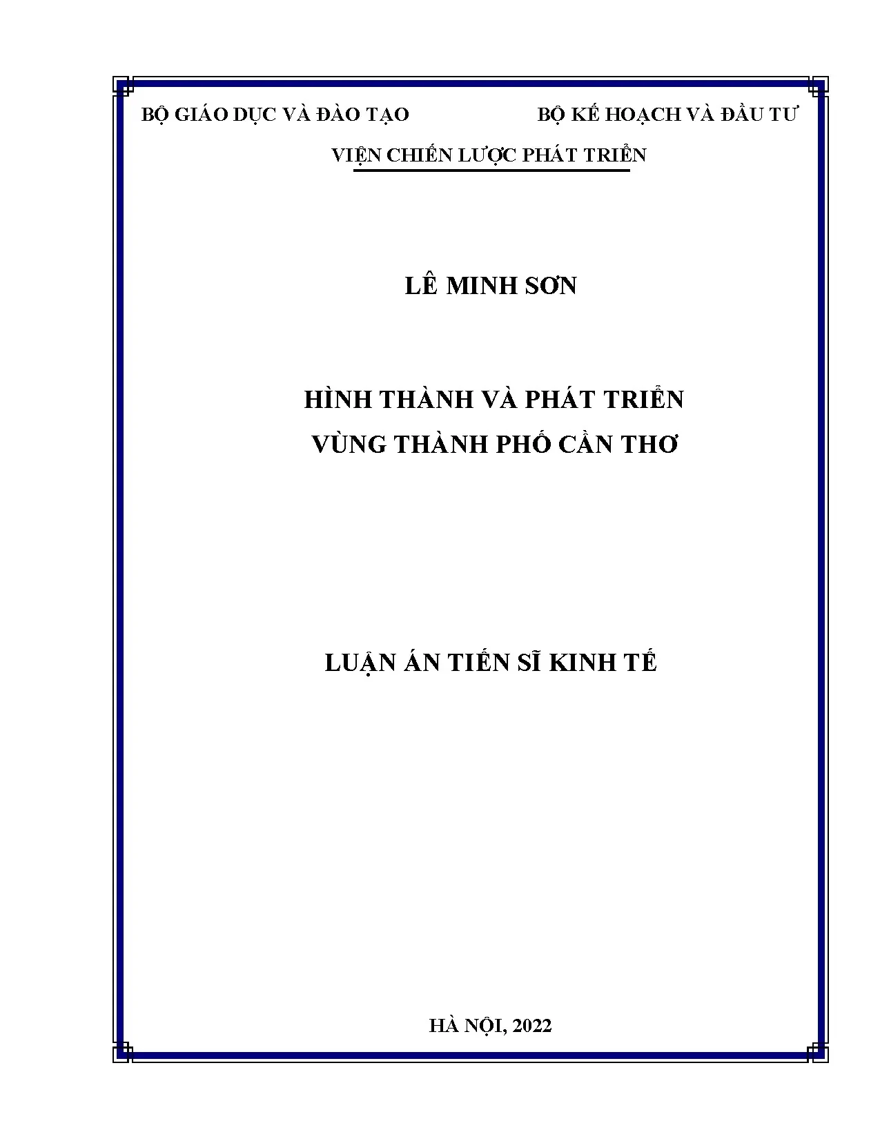 Luận án tiến sĩ hình thành và phát triển vùng thành phố cần