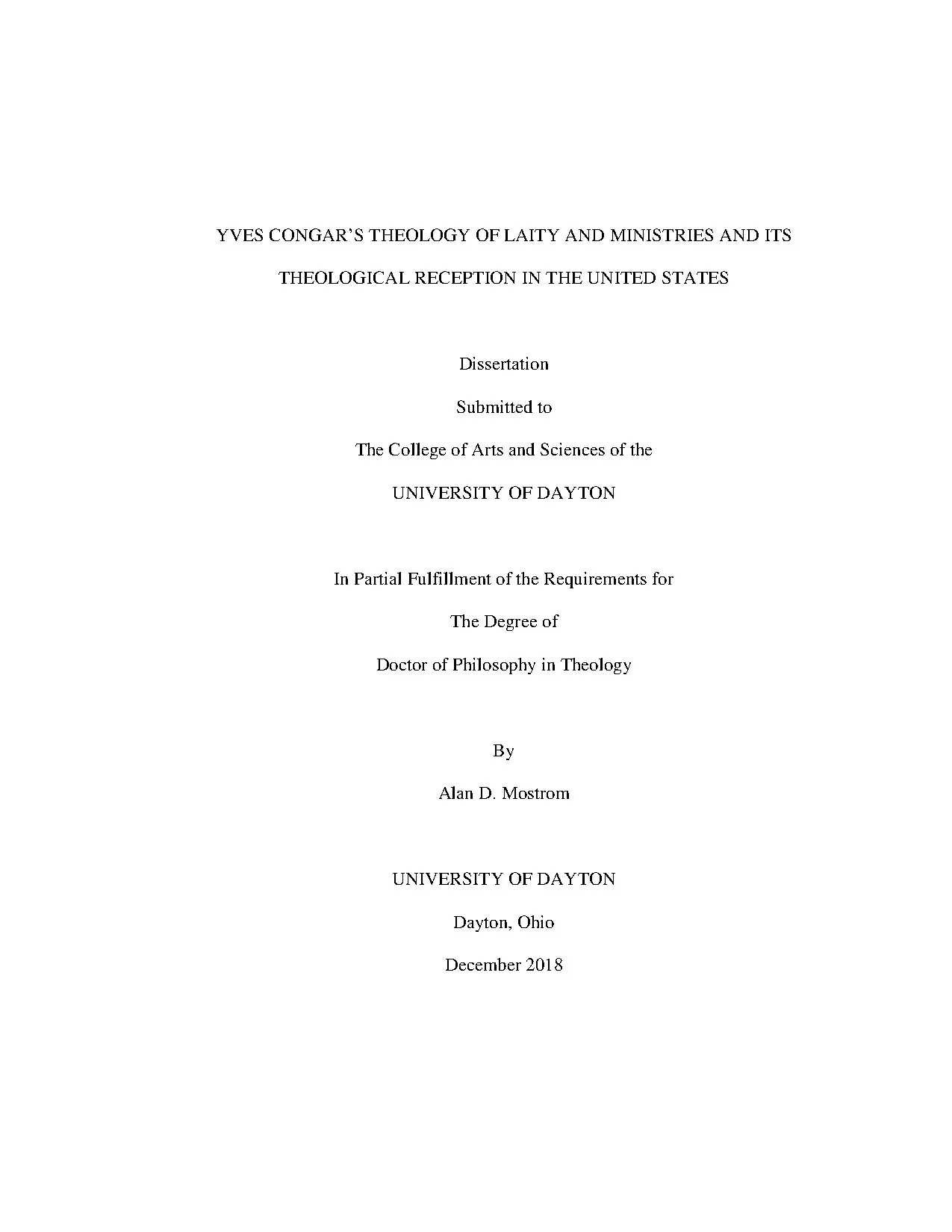 Yves Congar's Theology of Laity and Ministries