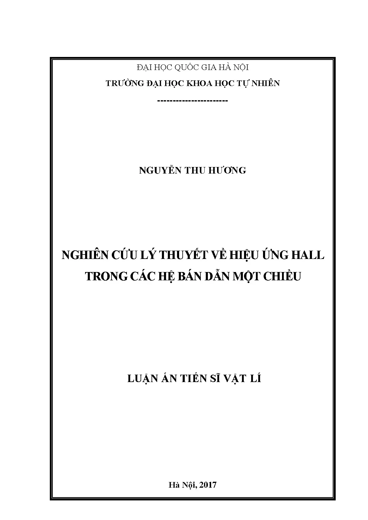 Nghiên cứu lý thuyết về hiệu ứng Hall trong các hệ bán dẫn một chiều